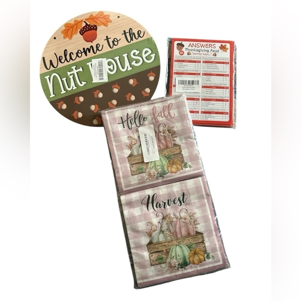 Thanksgiving Bundle Of 3 Wall Decor Napkins Games Brand New